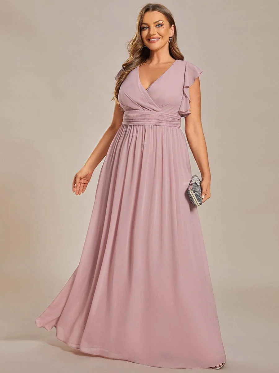 ever LILYANA|Elegant V-Neck Open Back Chiffon Bridesmaid Dress with Ruffled Sleeves - Image 39