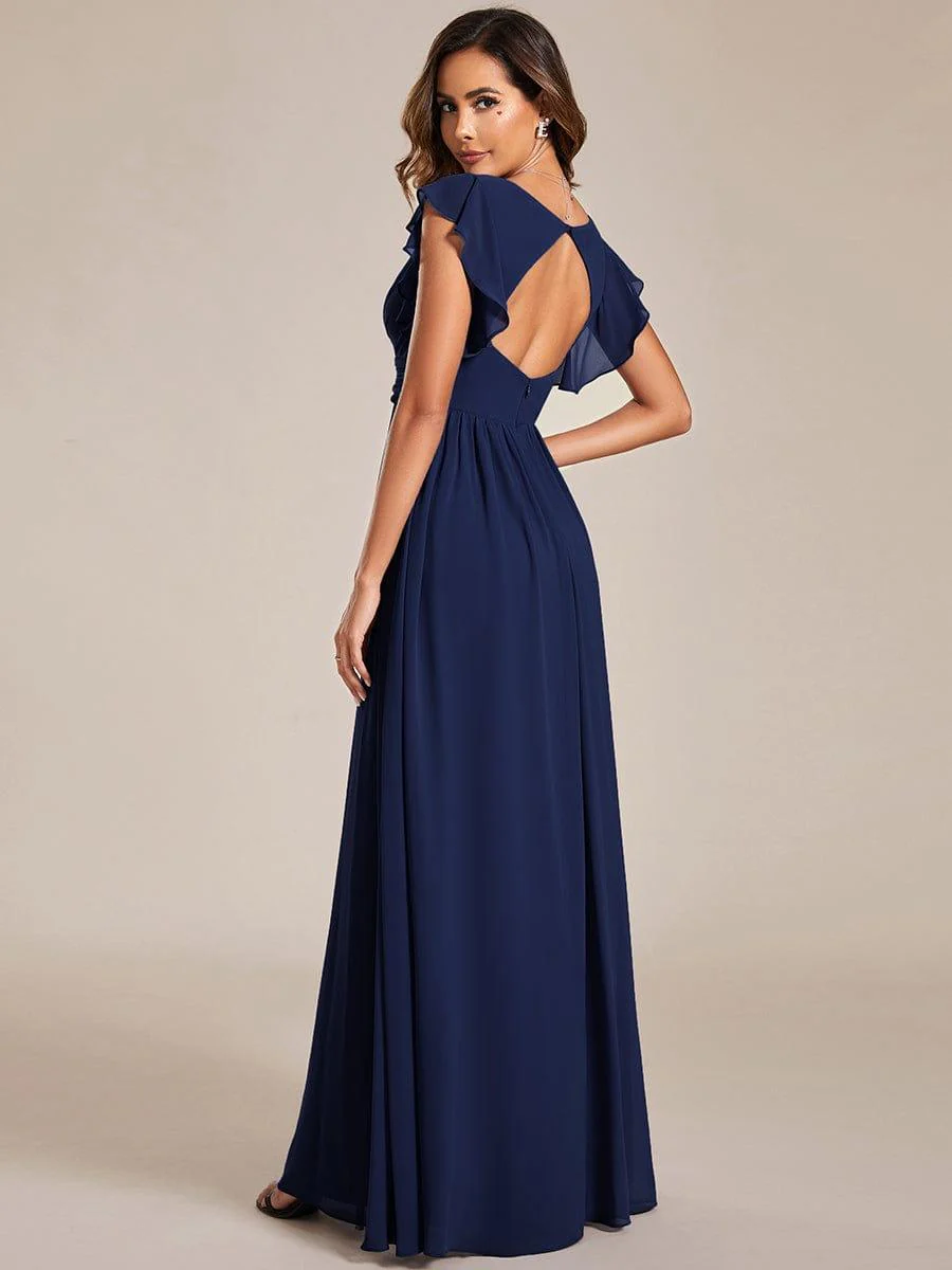 ever LILYANA|Elegant V-Neck Open Back Chiffon Bridesmaid Dress with Ruffled Sleeves - Image 42