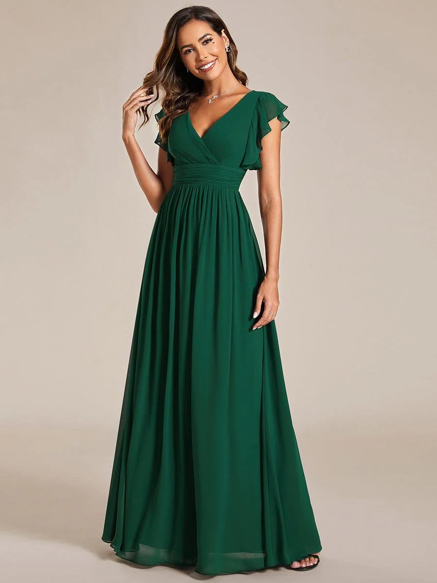 ever LILYANA|Elegant V-Neck Open Back Chiffon Bridesmaid Dress with Ruffled Sleeves - Image 5