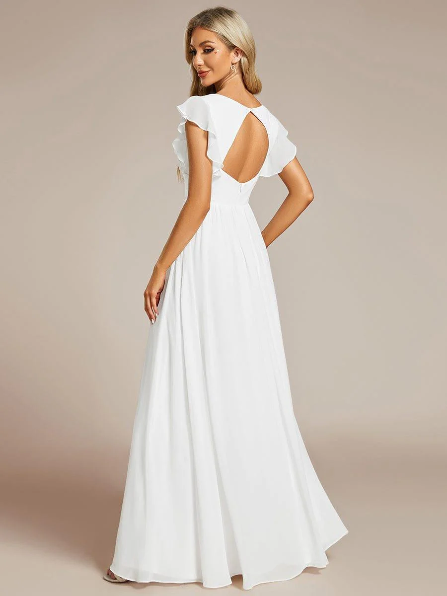 ever LILYANA|Elegant V-Neck Open Back Chiffon Bridesmaid Dress with Ruffled Sleeves - Image 56