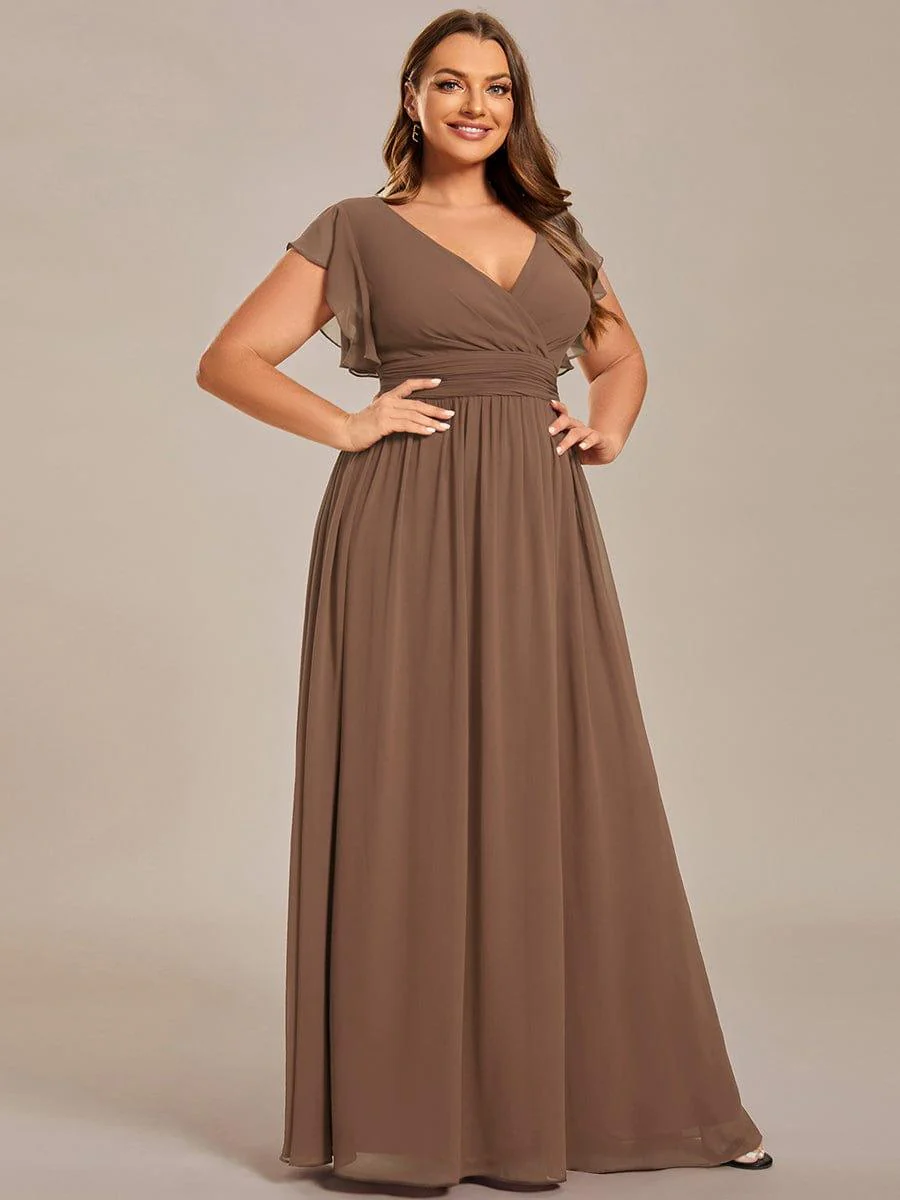ever LILYANA|Elegant V-Neck Open Back Chiffon Bridesmaid Dress with Ruffled Sleeves - Image 66