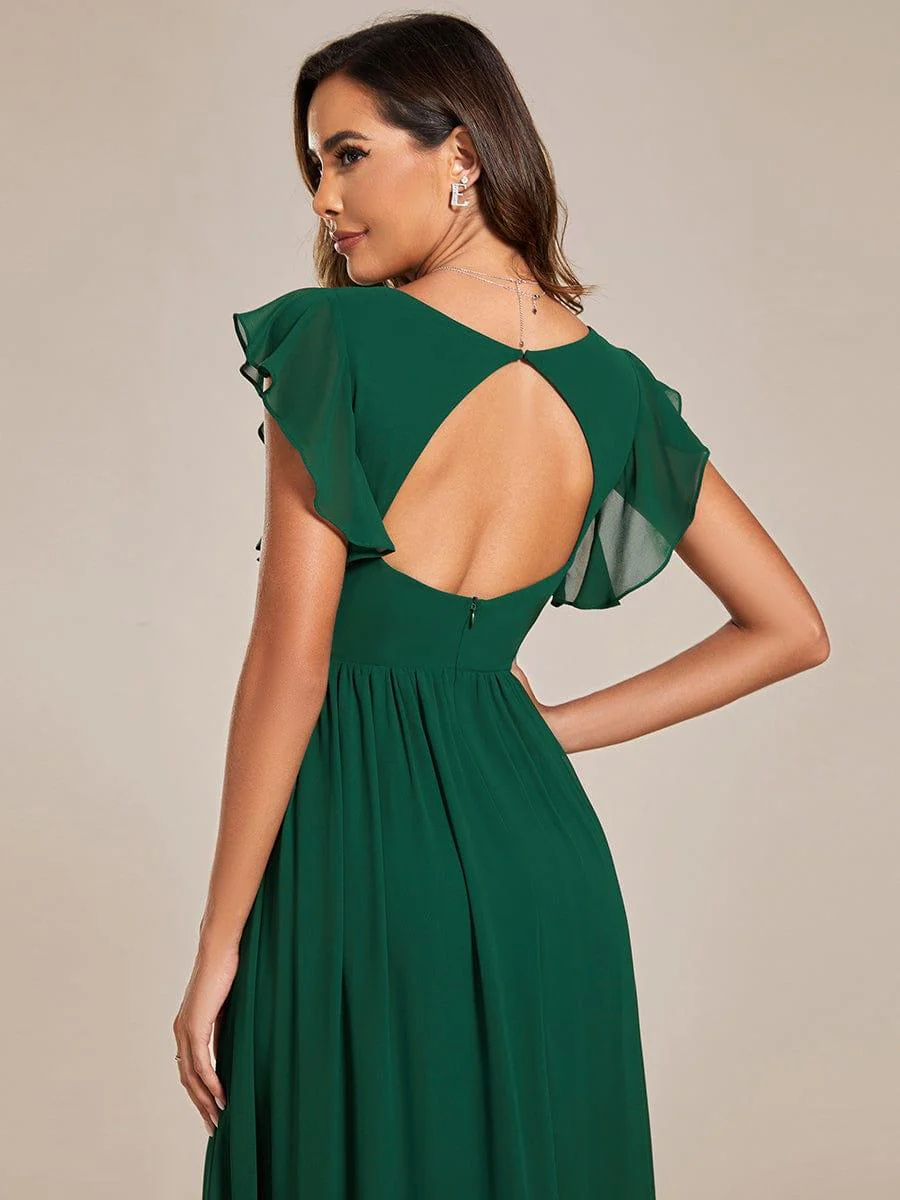 ever LILYANA|Elegant V-Neck Open Back Chiffon Bridesmaid Dress with Ruffled Sleeves - Image 7