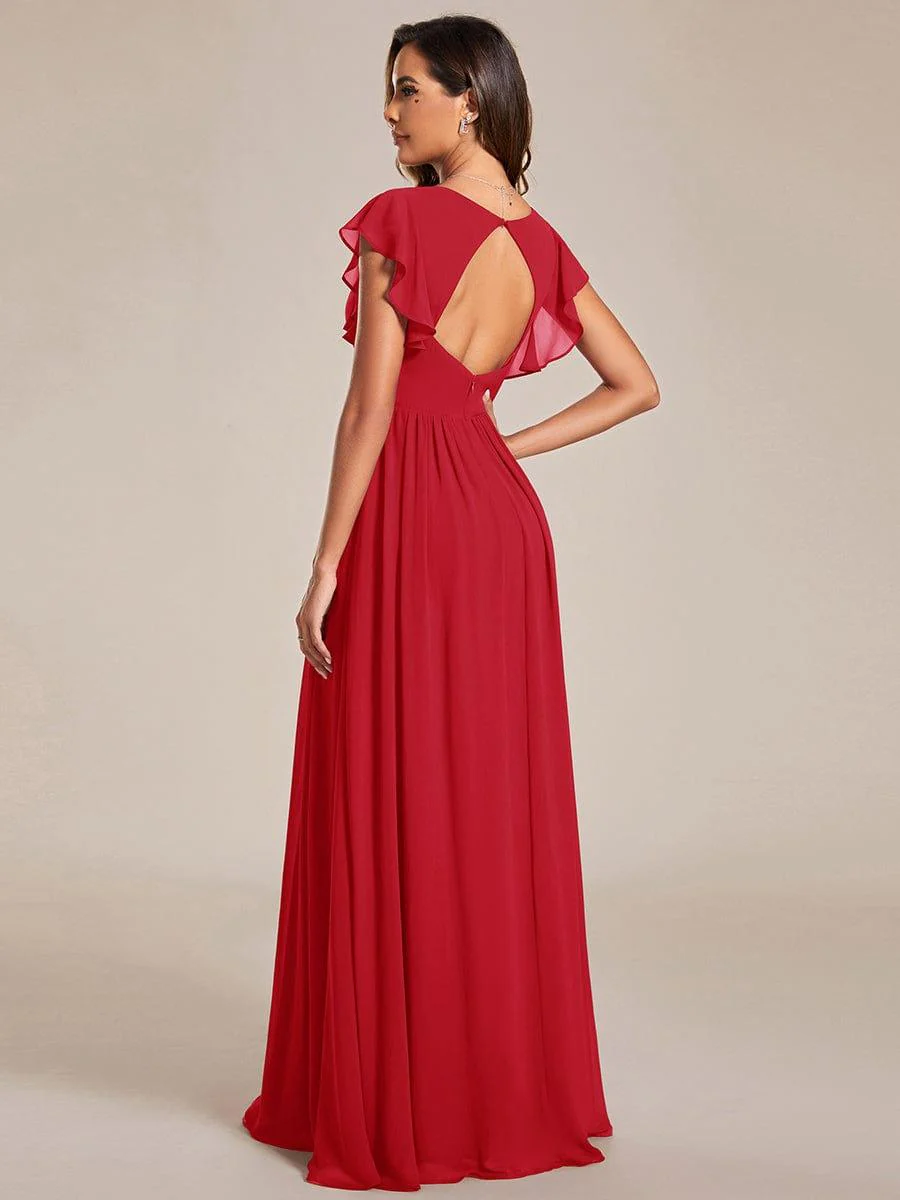 ever LILYANA|Elegant V-Neck Open Back Chiffon Bridesmaid Dress with Ruffled Sleeves - Image 80