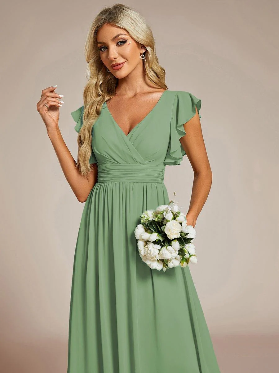 ever LILYANA|Elegant V-Neck Open Back Ruffled Sleeves Chiffon Bridesmaid Dress - Image 11