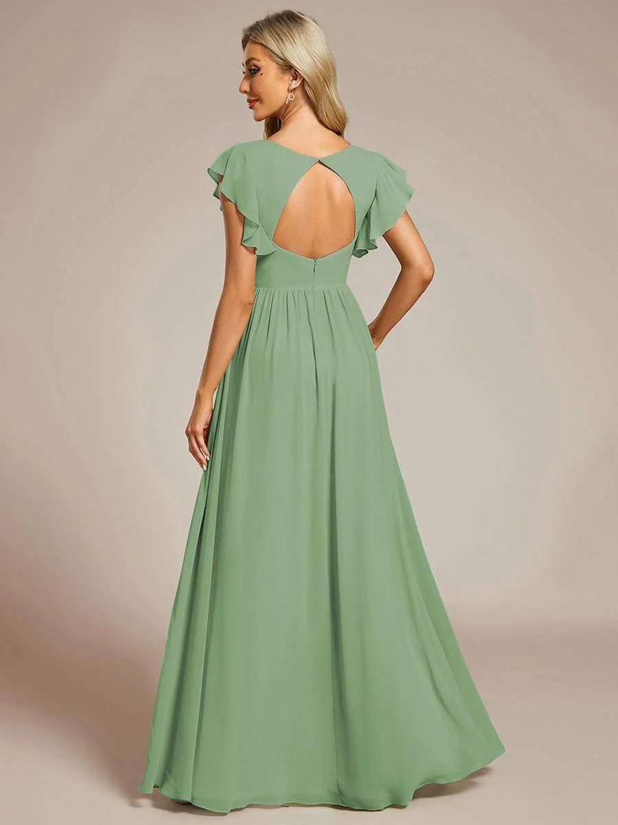 ever LILYANA|Elegant V-Neck Open Back Ruffled Sleeves Chiffon Bridesmaid Dress - Image 2