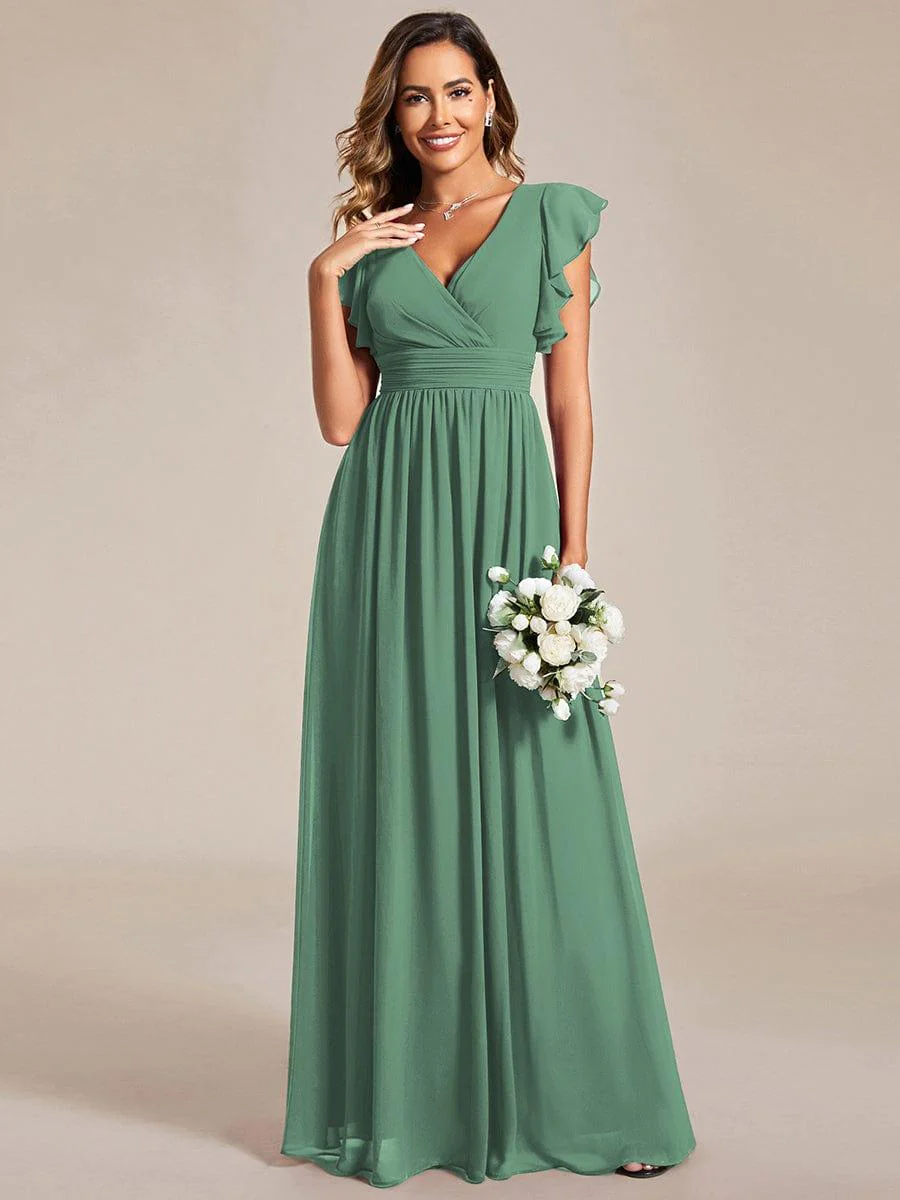 ever LILYANA|Elegant V-Neck Open Back Ruffled Sleeves Chiffon Bridesmaid Dress - Image 36