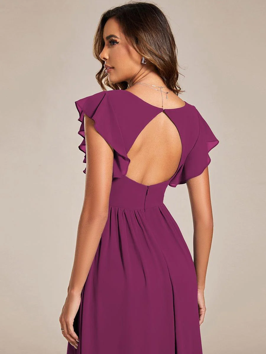 ever LILYANA|Elegant V-Neck Open Back Ruffled Sleeves Chiffon Bridesmaid Dress - Image 41