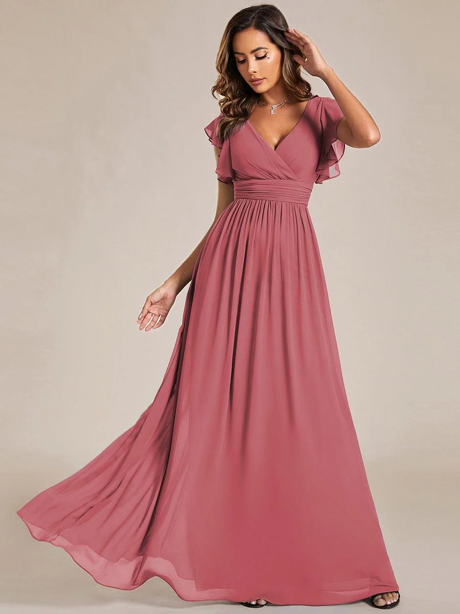 ever LILYANA|Elegant V-Neck Open Back Ruffled Sleeves Chiffon Bridesmaid Dress - Image 48