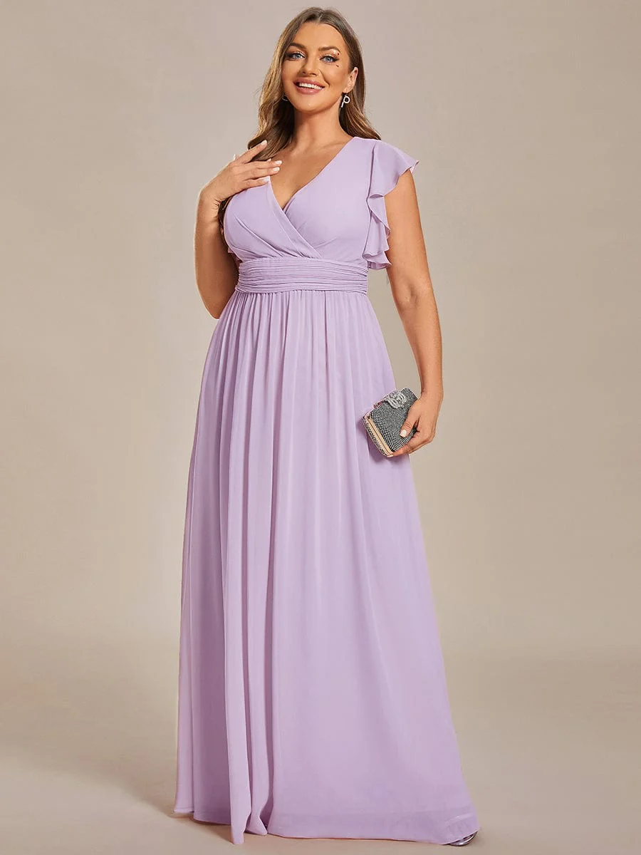 ever LILYANA|Elegant V-Neck Open Back Ruffled Sleeves Chiffon Bridesmaid Dress - Image 63