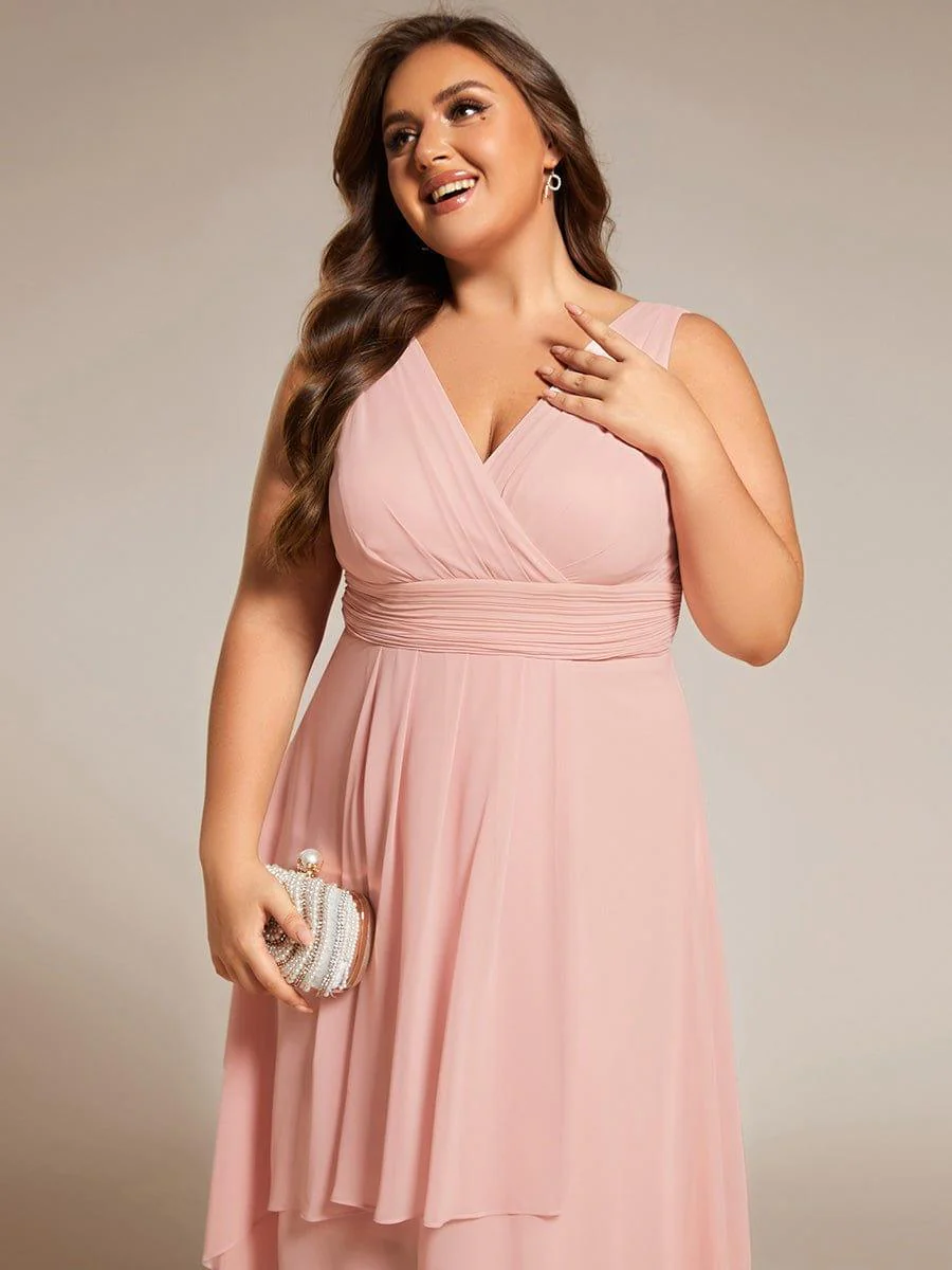 ever AUGUST|Elegant V-Neck Sleeveless Pleated High-Low Chiffon Wedding Guest Dress(Final Sale) - Image 10