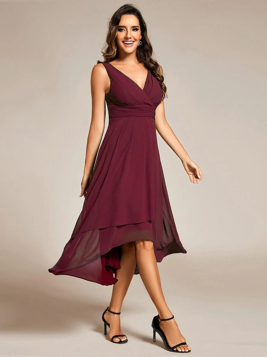 ever AUGUST|Elegant V-Neck Sleeveless Pleated High-Low Chiffon Wedding Guest Dress(Final Sale) - Image 20