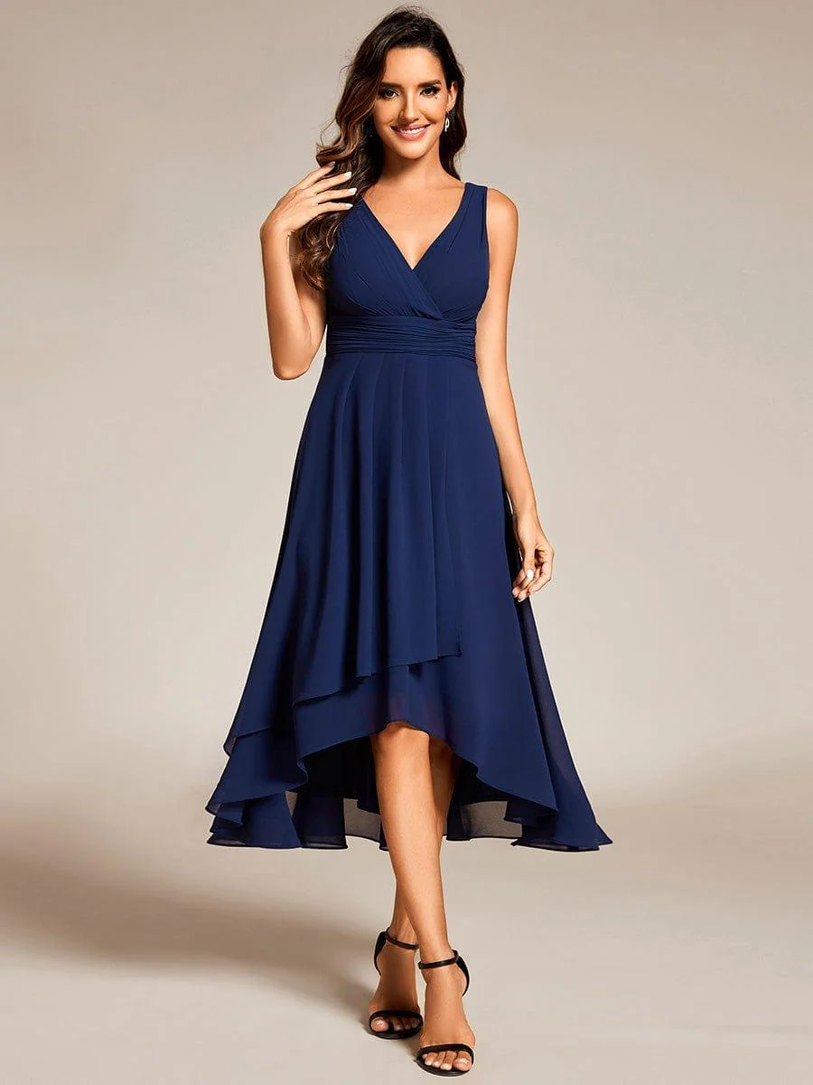 ever AUGUST|Elegant V-Neck Sleeveless Pleated High-Low Chiffon Wedding Guest Dress(Final Sale) - Image 25
