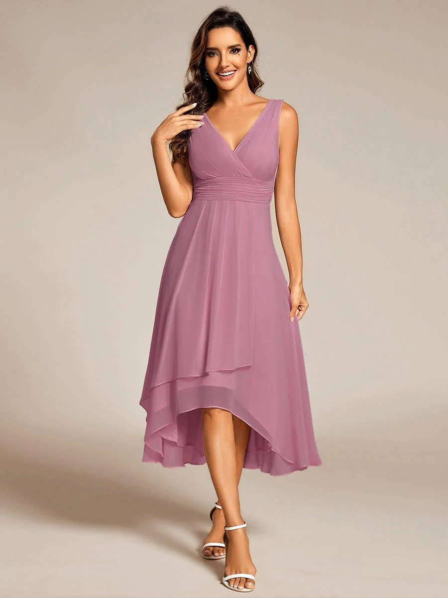 ever AUGUST|Elegant V-Neck Sleeveless Pleated High-Low Chiffon Wedding Guest Dress(Final Sale) - Image 39