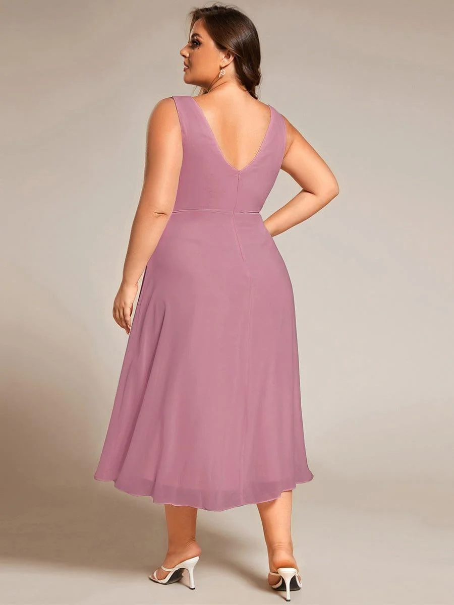ever AUGUST|Elegant V-Neck Sleeveless Pleated High-Low Chiffon Wedding Guest Dress(Final Sale) - Image 42