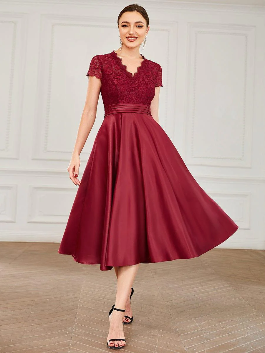 ever HARLEY|Embroidered Floral V Neck Short Sleeves Midi A-Line Formal Dress - Image 15