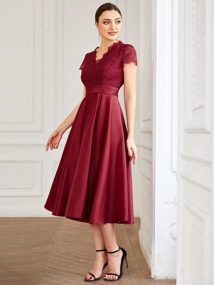 ever HARLEY|Embroidered Floral V Neck Short Sleeves Midi A-Line Formal Dress - Image 18