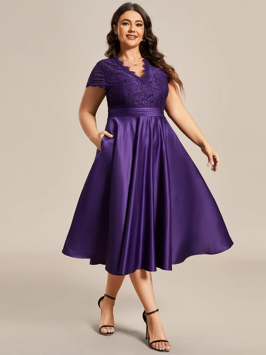 ever HARLEY|Embroidered Floral V Neck Short Sleeves Midi A-Line Formal Dress - Image 34