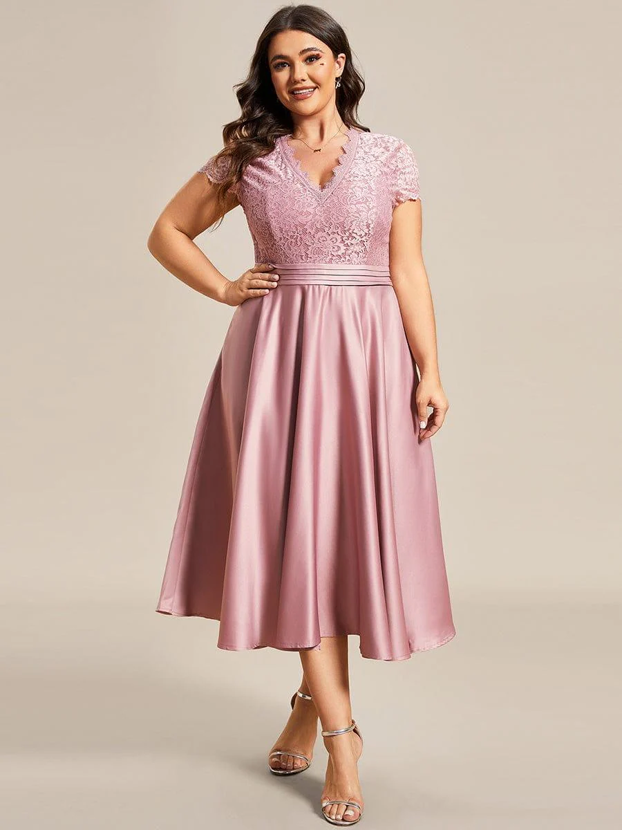 ever HARLEY|Embroidered Floral V Neck Short Sleeves Midi A-Line Formal Dress - Image 45