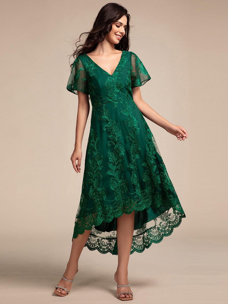 ever TIDAL|Embroidered Mesh High-Low Midi Wedding Guest Dress with Short Sleeves - Image 13