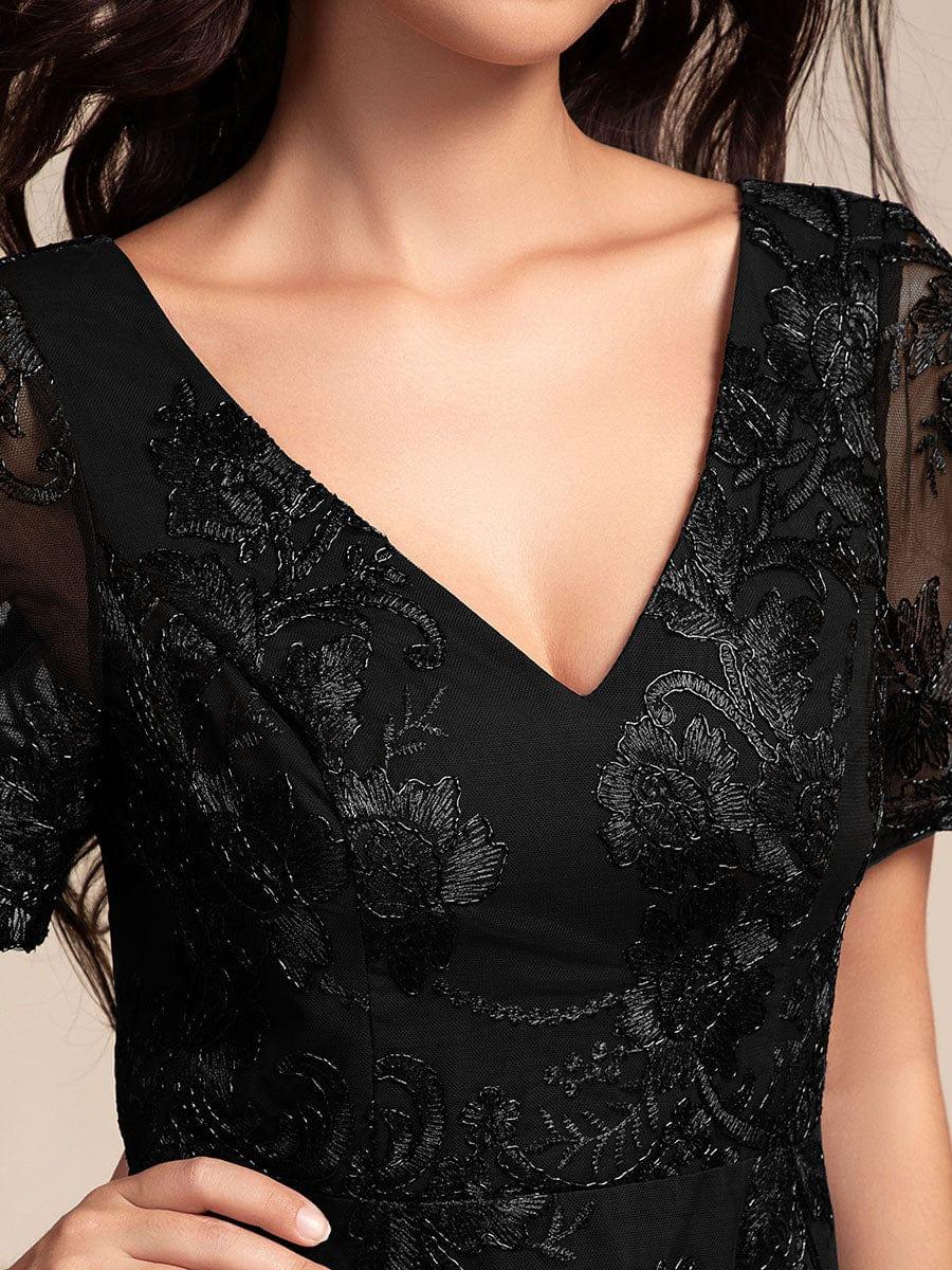 ever TIDAL|Embroidered Mesh High-Low Midi Wedding Guest Dress with Short Sleeves - Image 14