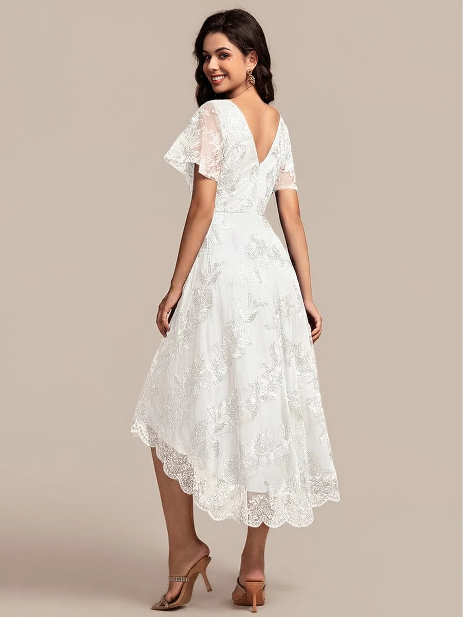 ever TIDAL|Embroidered Mesh High-Low Midi Wedding Guest Dress with Short Sleeves - Image 32