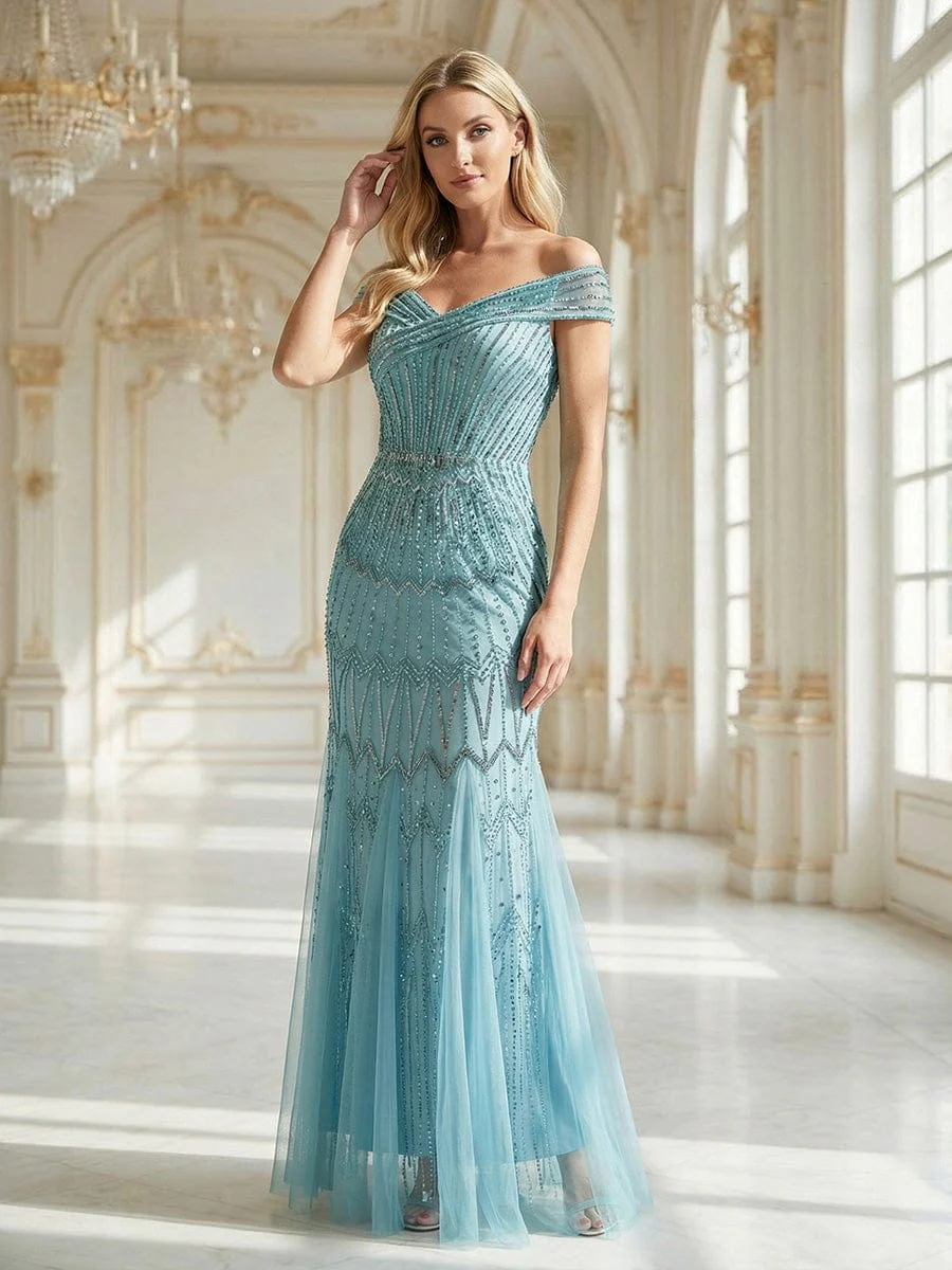 ever CABARET|Embroidered Sequin Drop Shoulder Sleeve Dress - Image 4