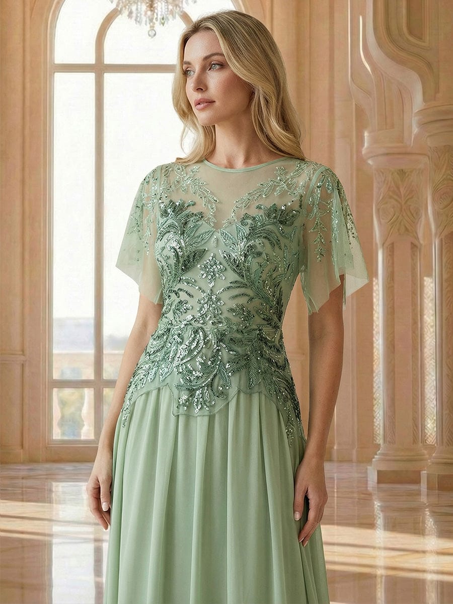 ever LUSTRE|Embroidered Sequin Ruffle Sleeve Dress - Image 4