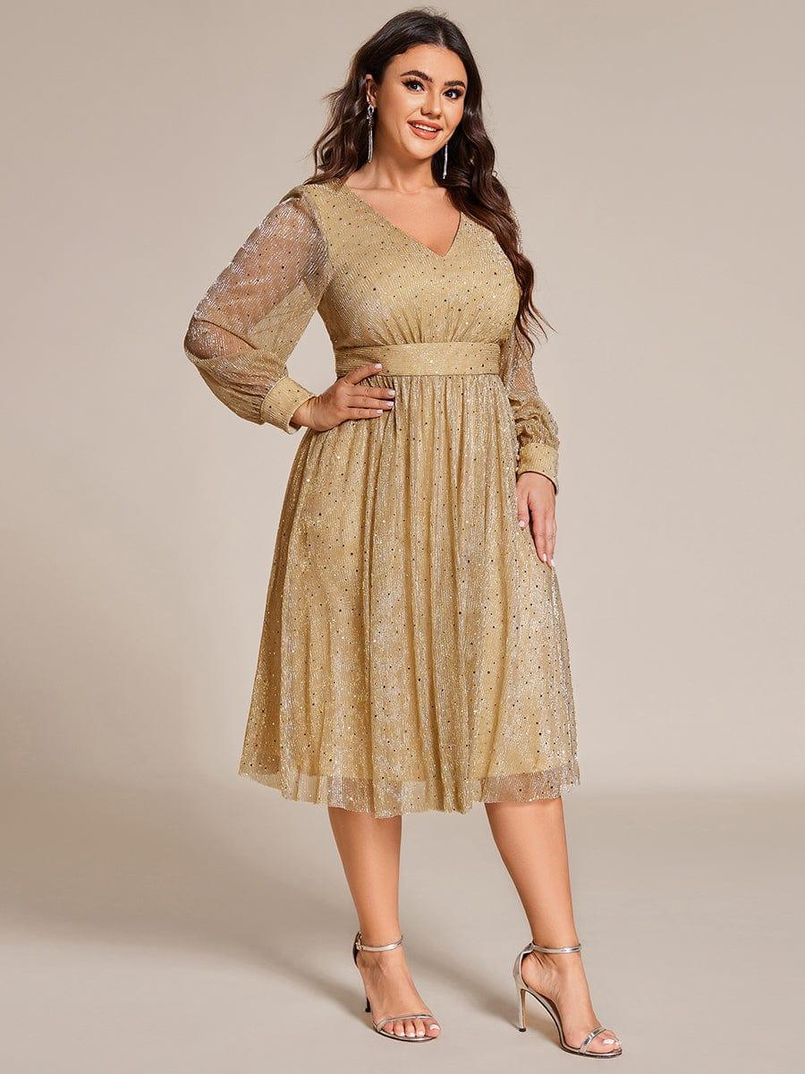 ever KARLEN|Empire Waist Sequin A-line Long Sleeve Midi Length Wedding Guest Dress - Image 19