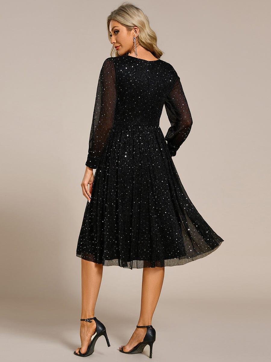 ever KARLEN|Empire Waist Sequin A-line Long Sleeve Midi Length Wedding Guest Dress - Image 2