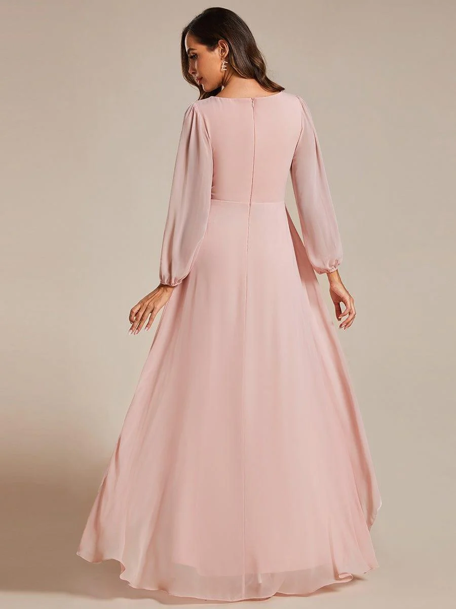 ever GRIFFIN|Enchanting Chiffon Lantern Sleeve Pleated High Waist Bridesmaid Dress - Image 12