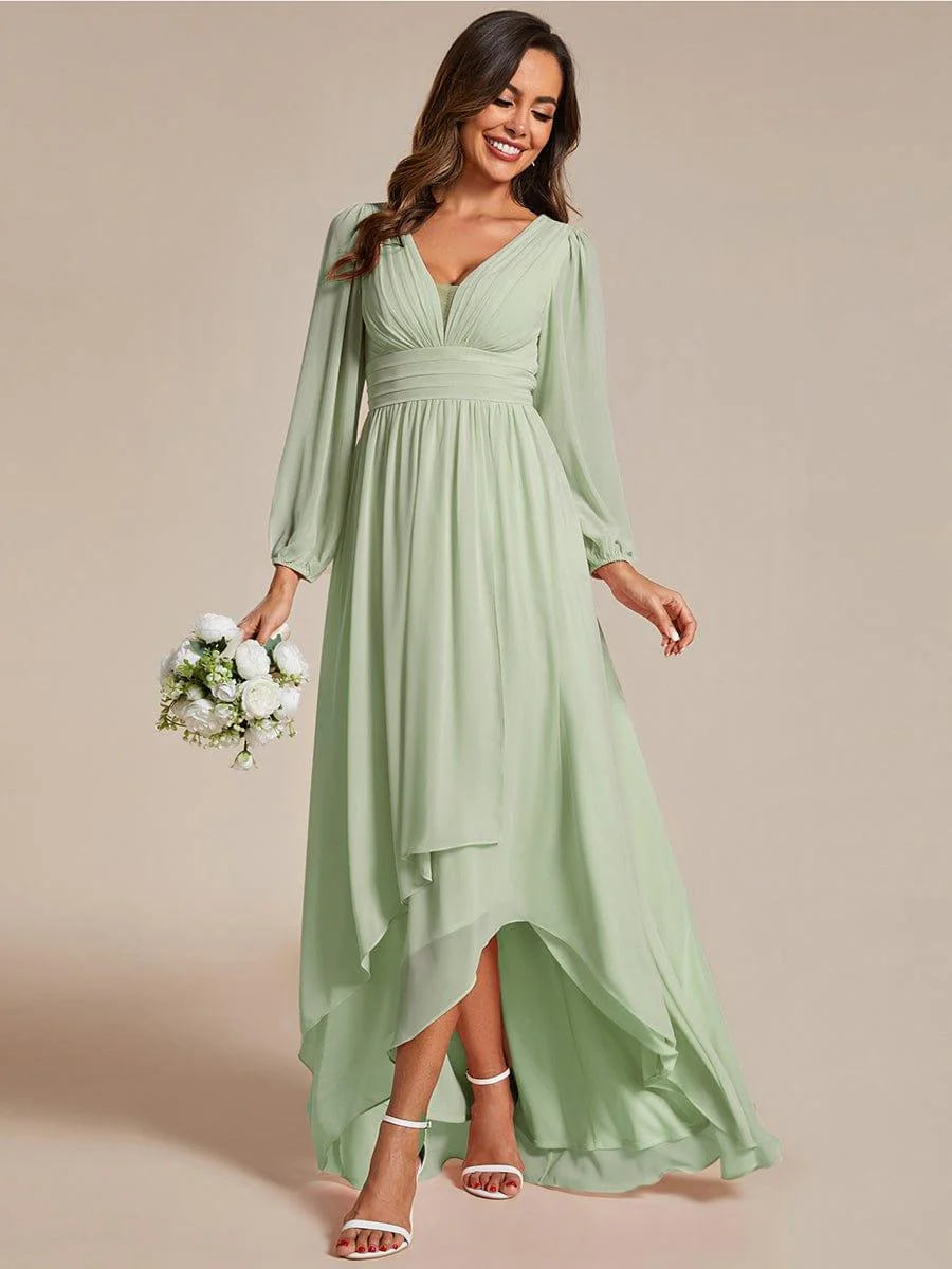 ever GRIFFIN|Enchanting Chiffon Lantern Sleeve Pleated High Waist Bridesmaid Dress - Image 25