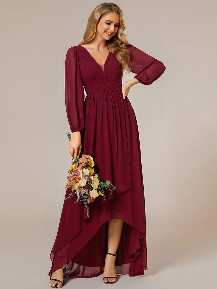 ever GRIFFIN|Enchanting Chiffon Lantern Sleeve Pleated High Waist Bridesmaid Dress - Image 3