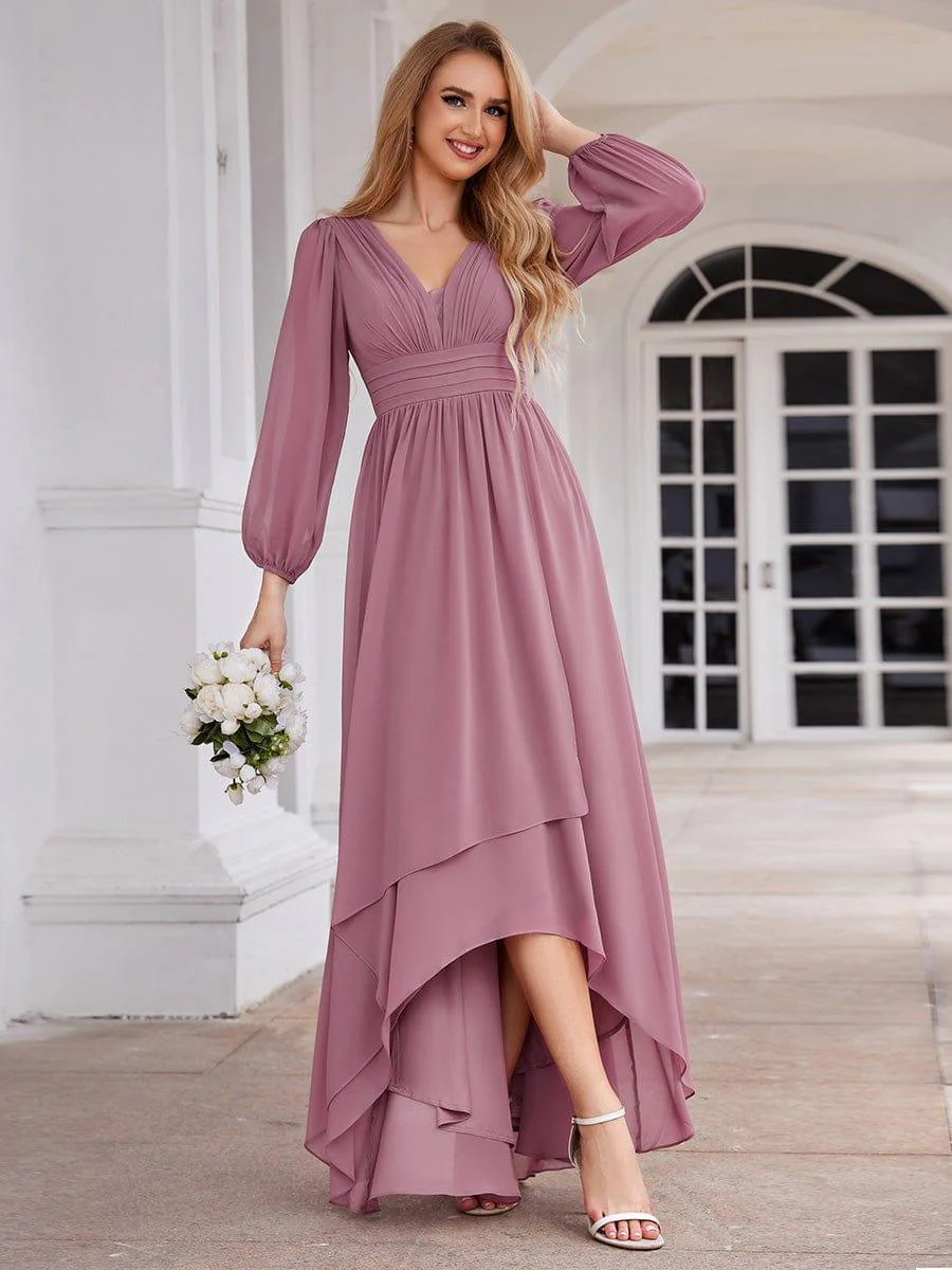 ever GRIFFIN|Enchanting Chiffon Lantern Sleeve Pleated High Waist Bridesmaid Dress - Image 34