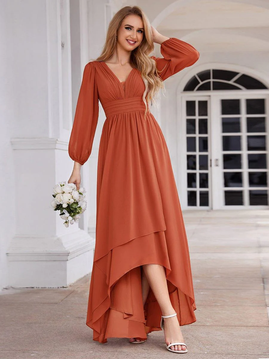 ever GRIFFIN|Enchanting Chiffon Lantern Sleeve Pleated High Waist Bridesmaid Dress - Image 38