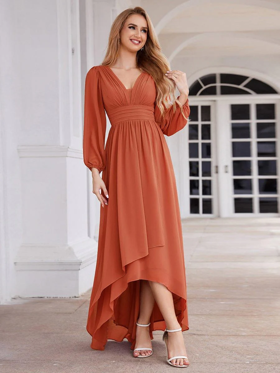 ever GRIFFIN|Enchanting Chiffon Lantern Sleeve Pleated High Waist Bridesmaid Dress - Image 41