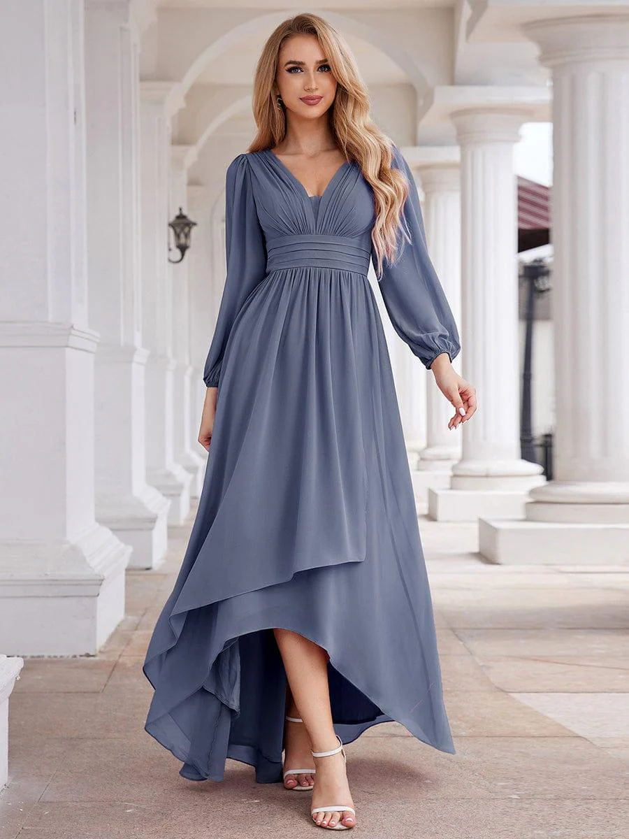 ever GRIFFIN|Enchanting Chiffon Lantern Sleeve Pleated High Waist Bridesmaid Dress - Image 49