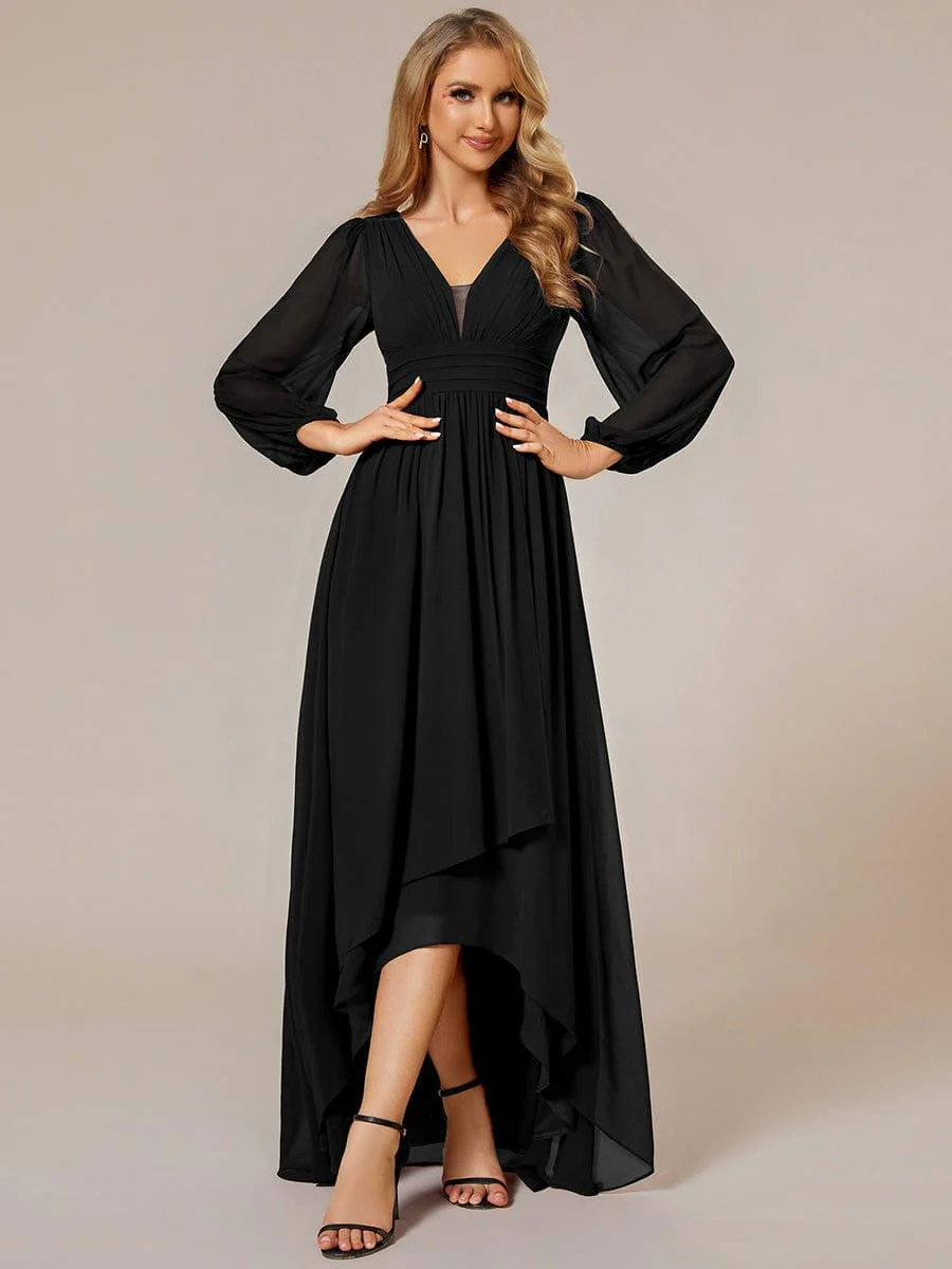 ever GRIFFIN|Enchanting Chiffon Lantern Sleeve Pleated High Waist Dress in Black - Image 4
