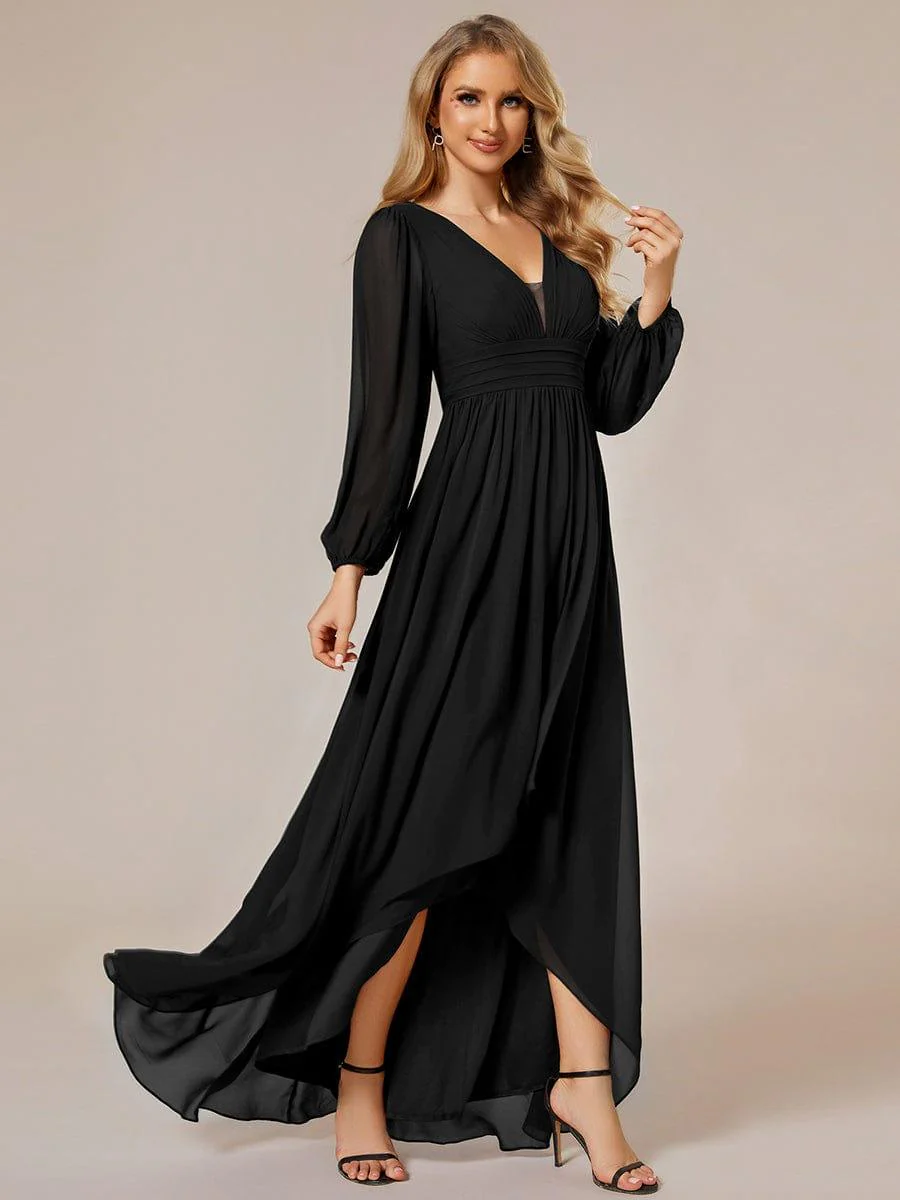 ever GRIFFIN|Enchanting Chiffon Lantern Sleeve Pleated High Waist Dress in Black - Image 5