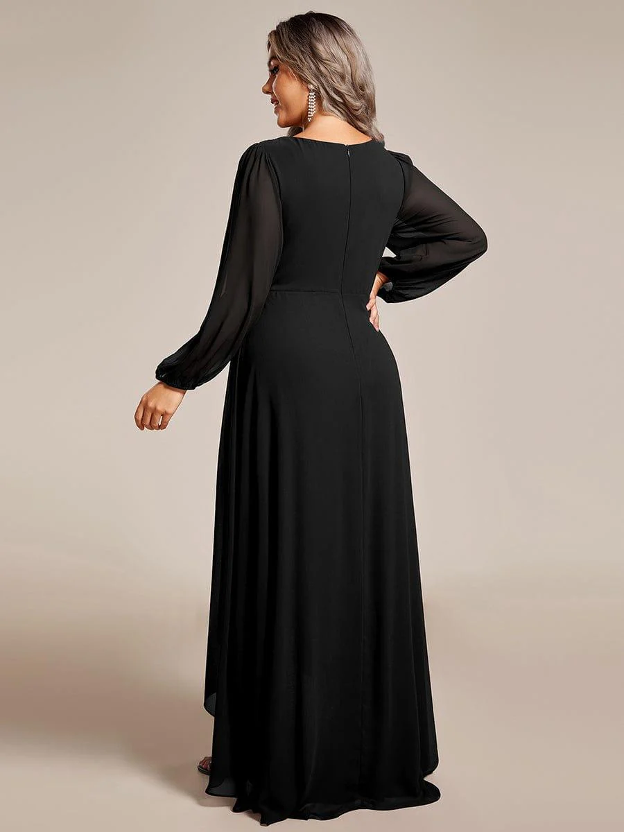 ever GRIFFIN|Enchanting Chiffon Lantern Sleeve Pleated High Waist Dress in Black - Image 6