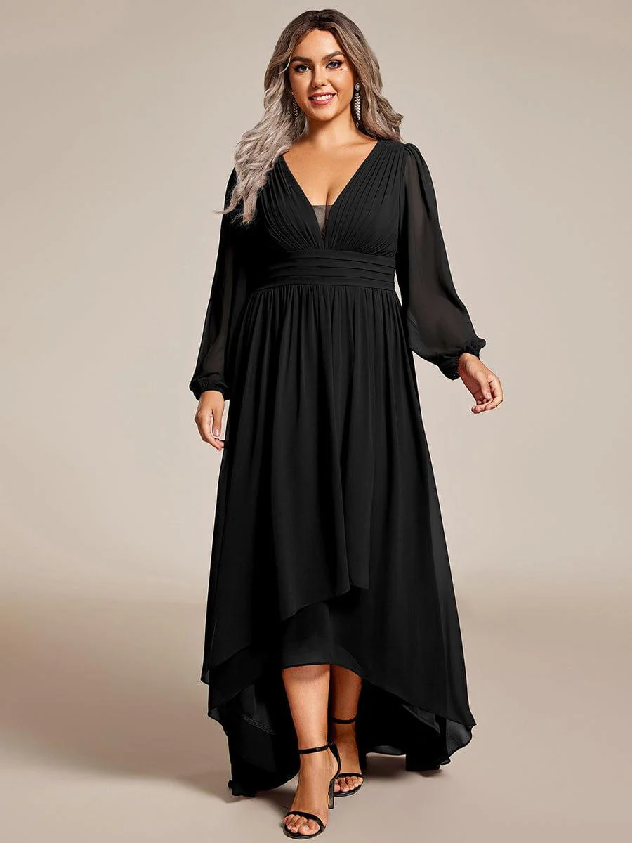 ever GRIFFIN|Enchanting Chiffon Lantern Sleeve Pleated High Waist Dress in Black - Image 9