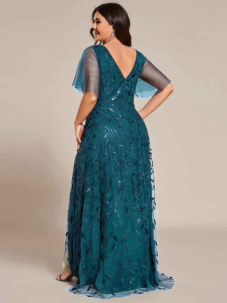 ever ALIX|V-Neck High Slit Sequined Wedding Guest Dresses - Image 112