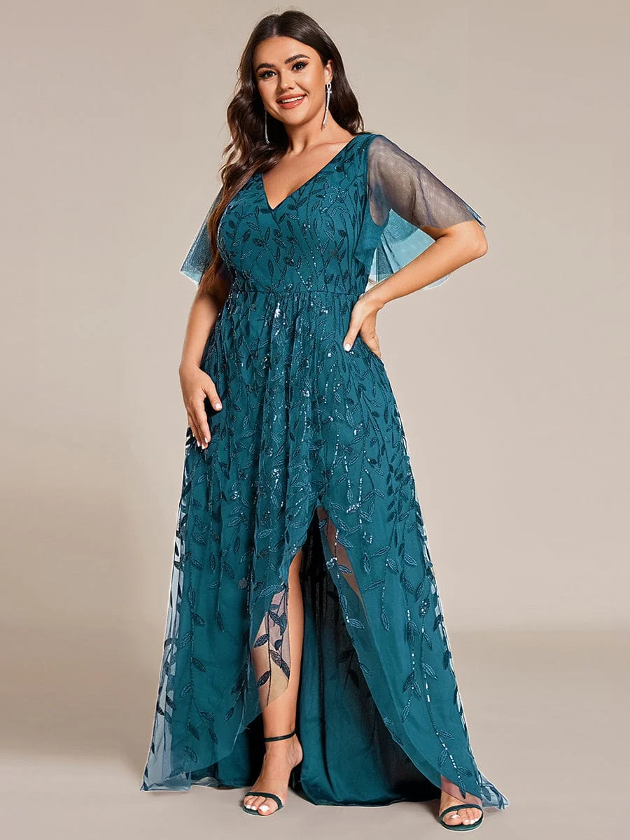ever ALIX|V-Neck High Slit Sequined Wedding Guest Dresses - Image 111