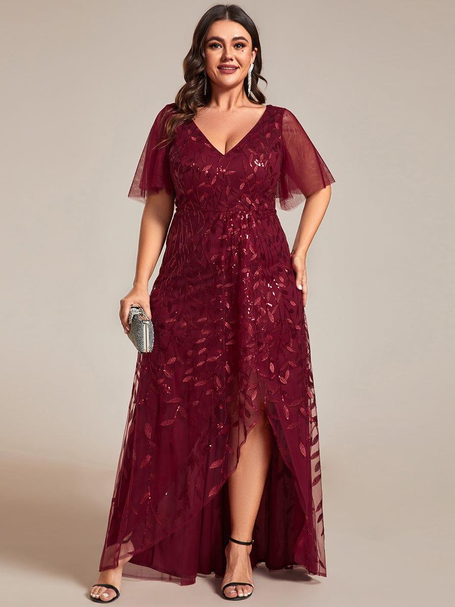 ever ALIX|V-Neck High Slit Sequined Evening Dresses - Image 9