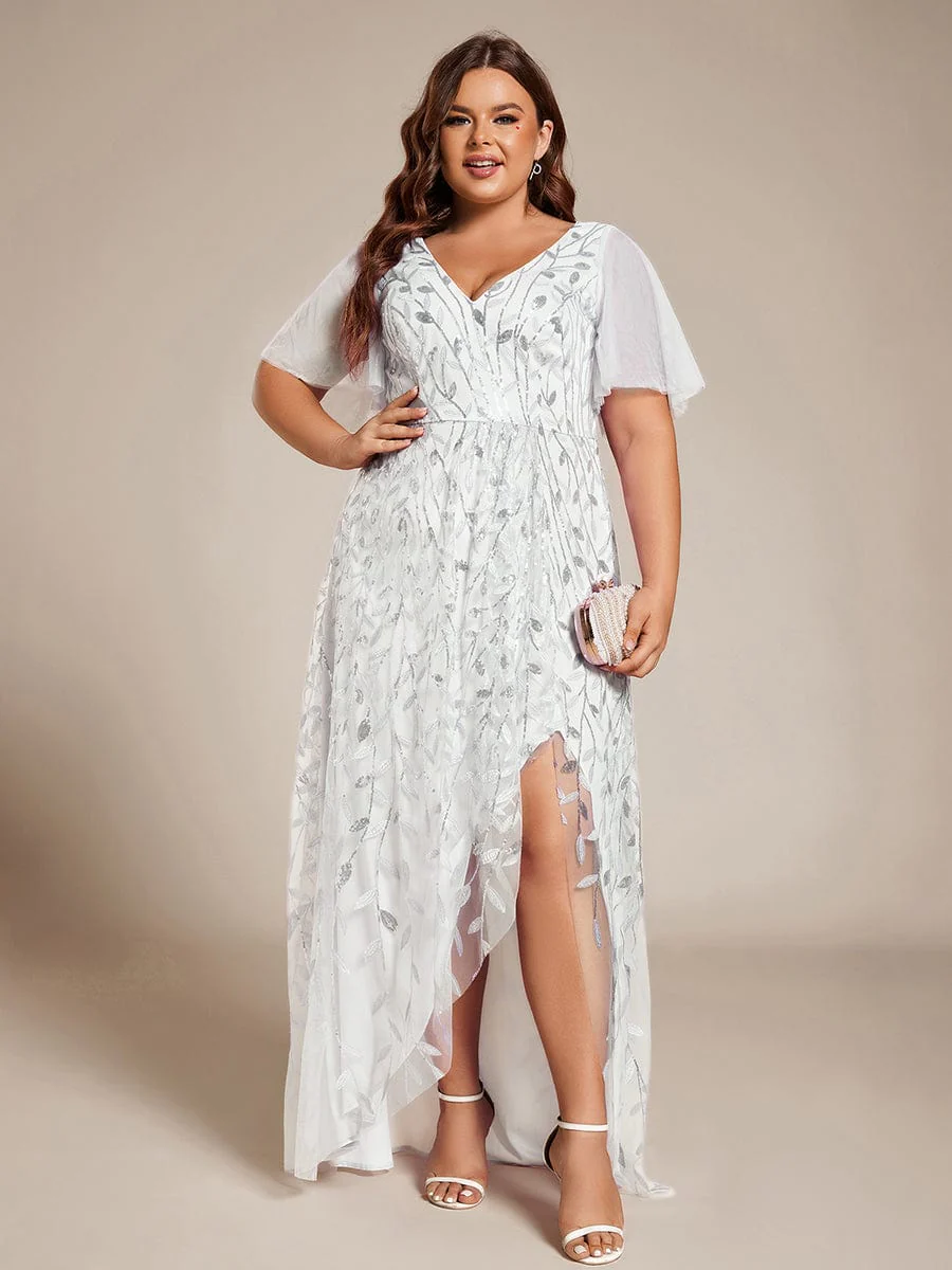 ever ALIX|V-Neck High Slit Sequined Evening Dresses - Image 119
