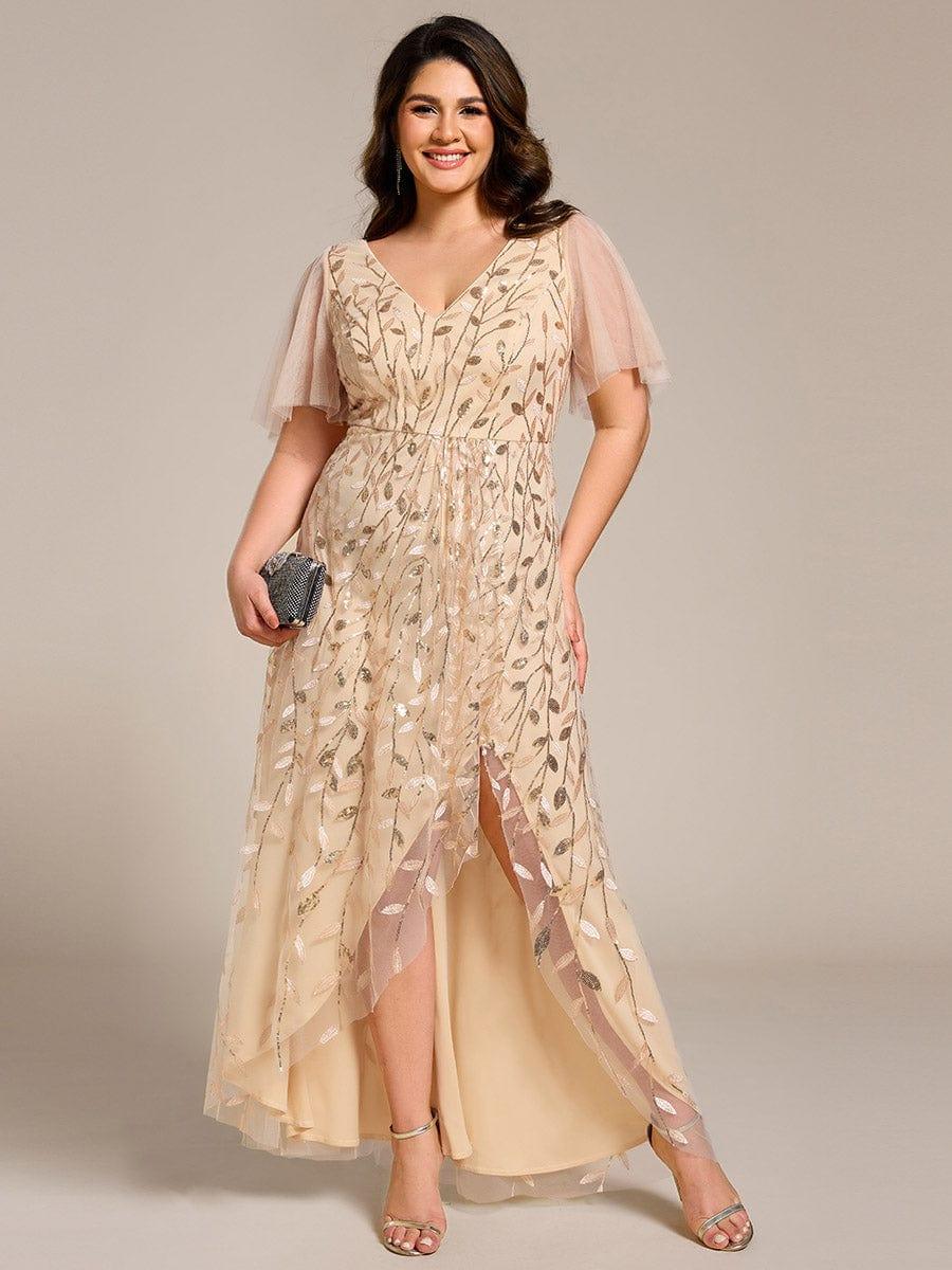 ever ALIX|V-Neck High Slit Sequined Evening Dresses - Image 82