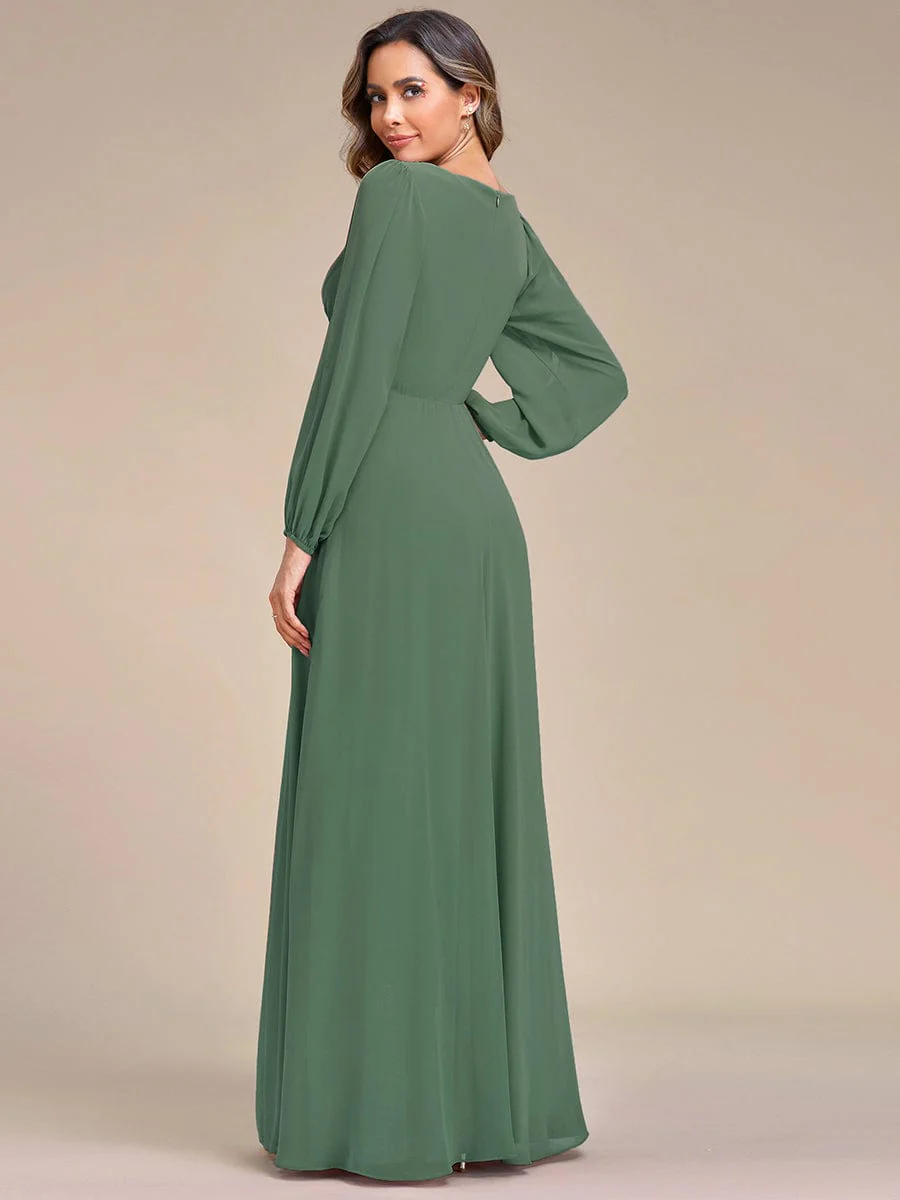 ever AMOUR|Lantern Long Slit Sleeve Deep V Applique Maxi Evening Dress - Image 129