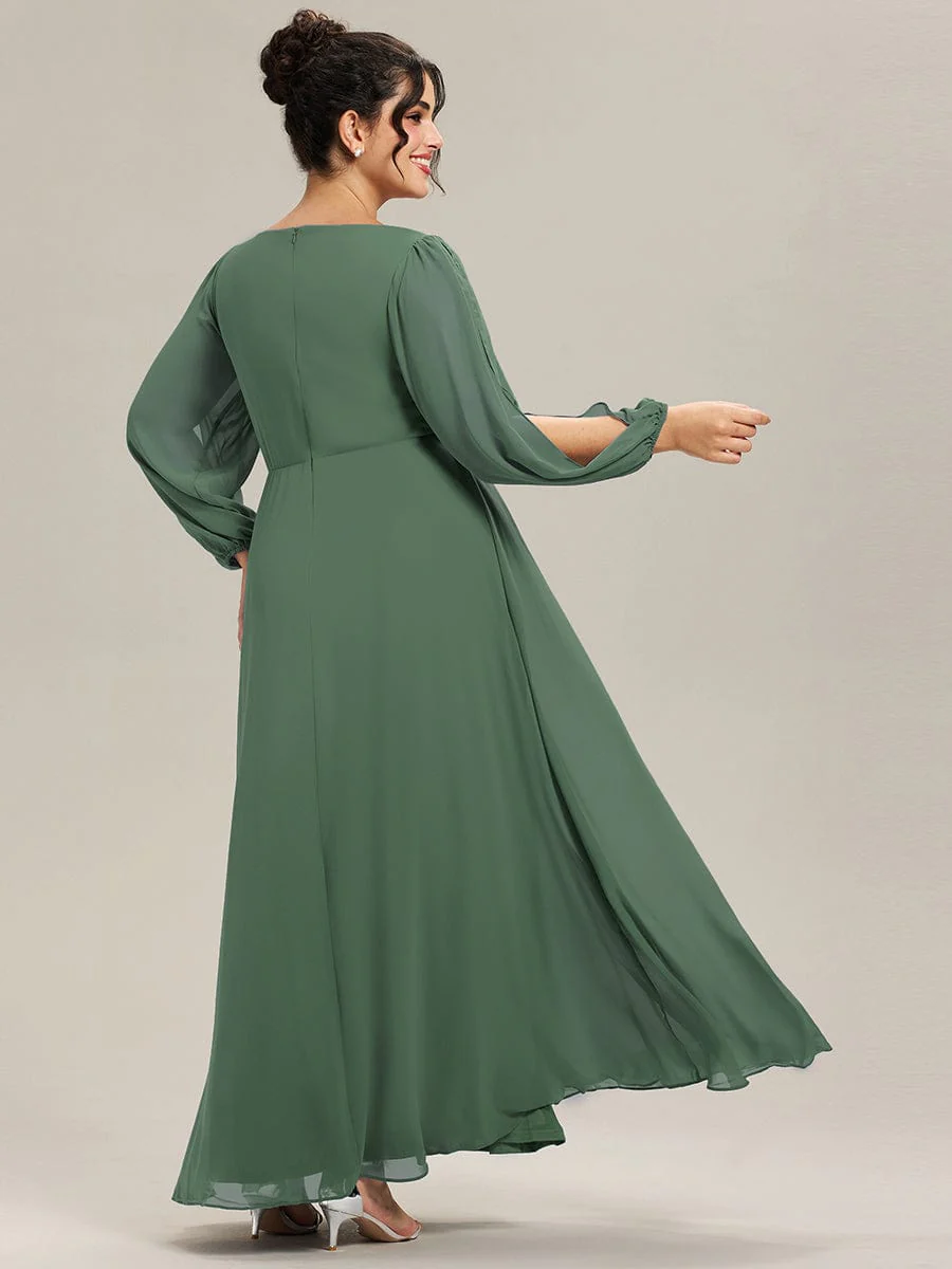 ever AMOUR|Lantern Long Slit Sleeve Deep V Applique Maxi Evening Dress - Image 134