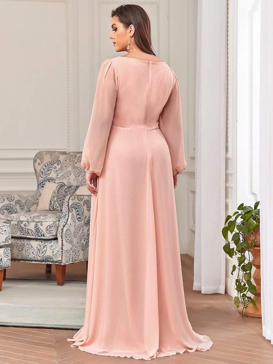 ever AMOUR|Lantern Long Slit Sleeve Deep V Applique Maxi Evening Dress - Image 13