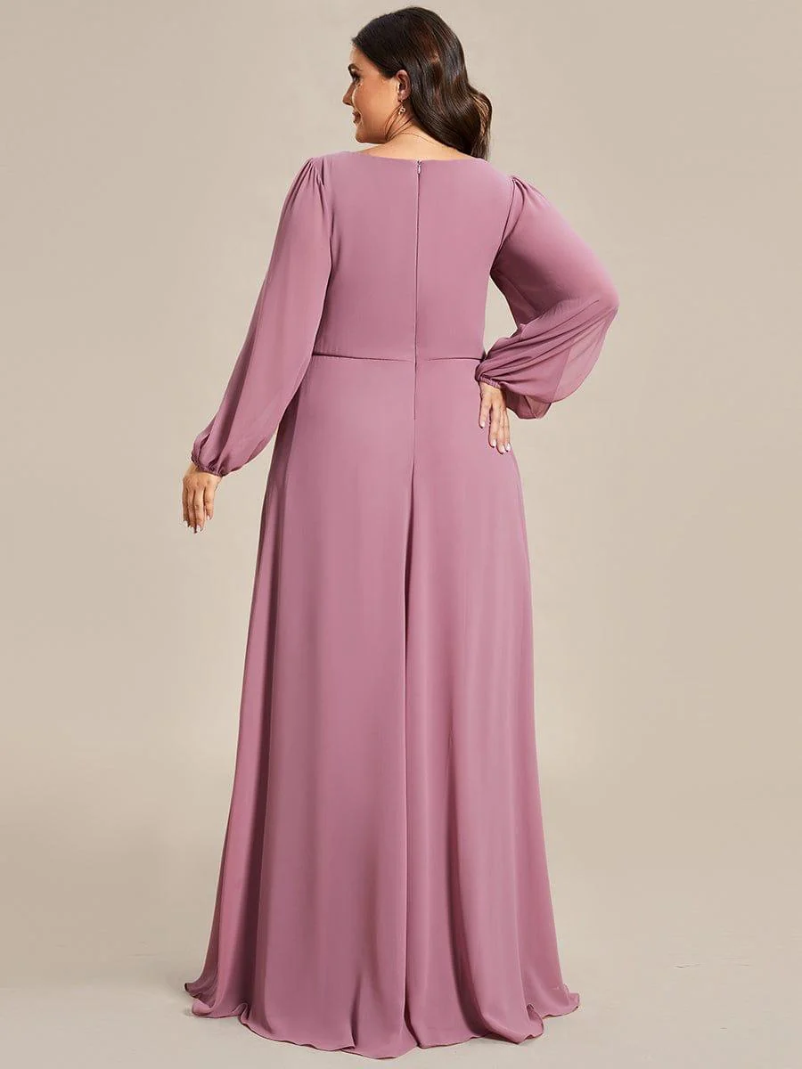ever AMOUR|Lantern Long Slit Sleeve Deep V Applique Maxi Evening Dress - Image 69