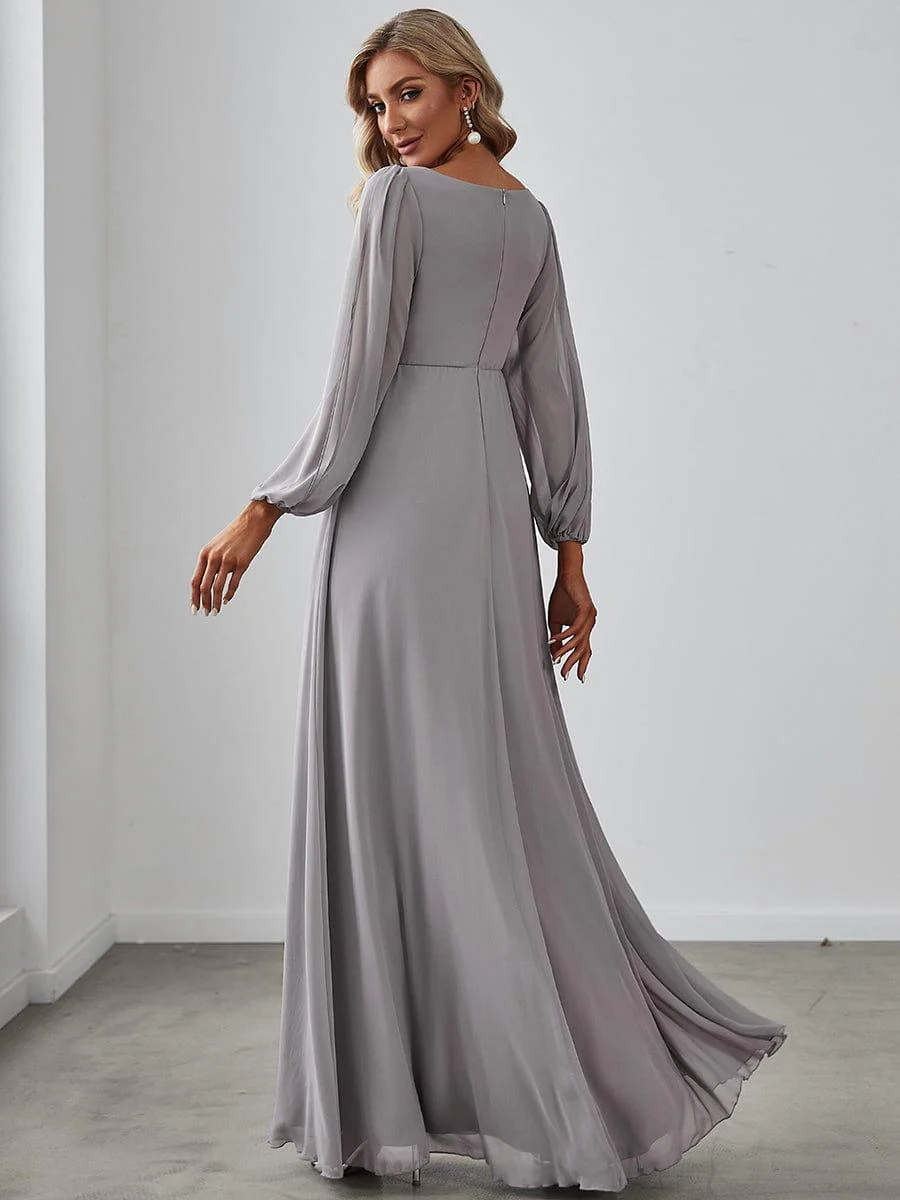 ever AMOUR|Lantern Long Slit Sleeve Deep V Applique Maxi Evening Dress - Image 95